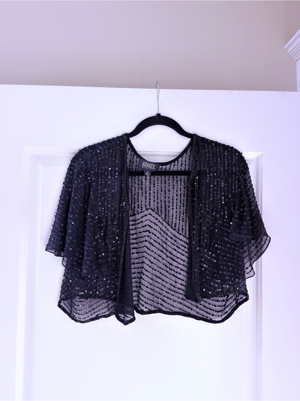 Papell Boutique Black Sequin Open-Front Shrug